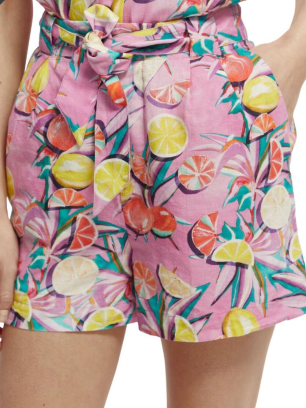 Scotch & Soda Amsterdam Citrus Fruit Print Paperbag Shorts Pink Size S